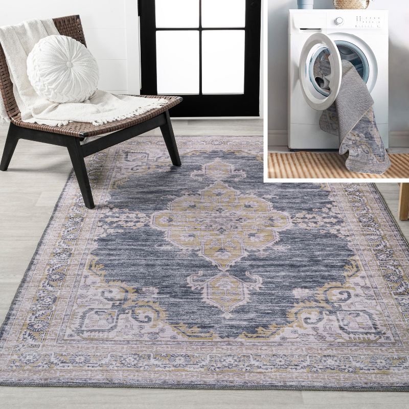 Wincer Chenille Cottage Medallion Machine-Washable Indoor Area Rug -JONATHAN Y, 1 of 13
