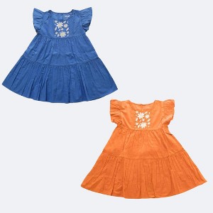 Ola! Otter 2 Pack Flutter Sleeve Embroidered Dress - Navy Blue & Orange - 1 of 4