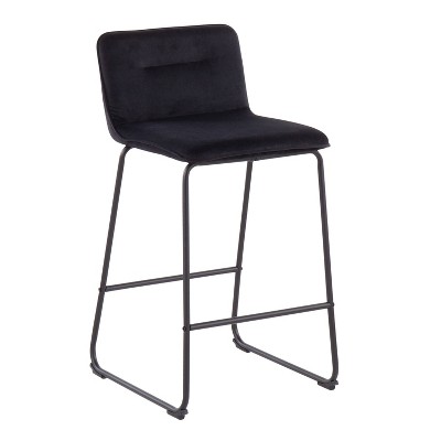 Sleek Black Metal Counter Stool with Velvet Cushion