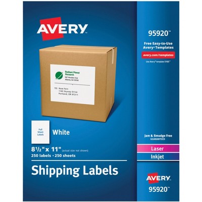 Avery 95920 Shipping Labels, 8-1/2 x 11 Inches, White, pk of 250