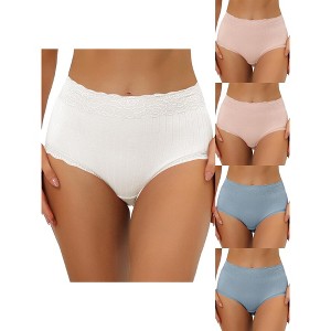 Allegra K Women's High Waist Tummy Control Lace Trim 5 Packs Ribbed Briefs White Small - 1 of 4