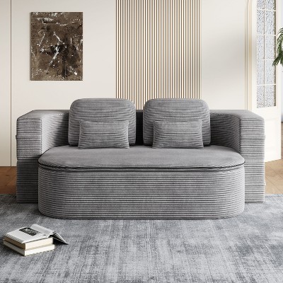 NicBex Corduroy Upholstered Floor Sofa Bed with Convertible Foldable Design,2-Seater Futon Couch Sleeper Sofa for Living Room,Bedroom