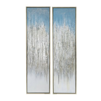 Set of 2 Dhalia Ombre Hand Painted Framed Wall Arts Blue/Silver: A&B Home, Abstract Decor, Mixed Media