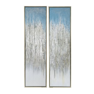 Set of 2 Dhalia Ombre Hand Painted Framed Wall Arts Blue/Silver: A&B Home, Abstract Decor, Mixed Media - 1 of 4