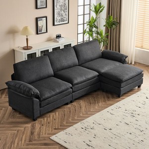 Karl Home |120 in. W Pillow Top Arm Double-layer Cushion Polyester Sofa in Black With Ottoman - 1 of 4