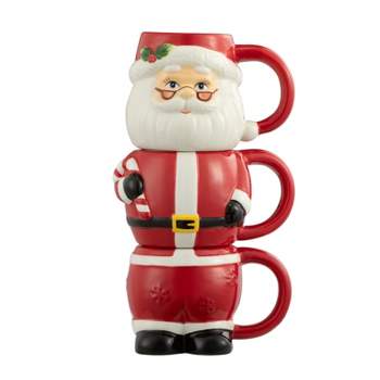 Bruntmor 14 Oz Christmas Coffee Mug With Star Handle Set Of 6, Red