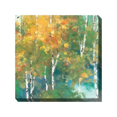 Cottage Garden West of The Wind Obscure Forest Green, Yellow, Blue 24 x 24 Inch Waterproof Gallery Wrapped Canvas, Outdoor Garden, Yard, Patio All