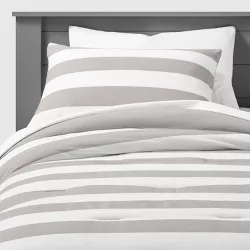 Twin Rugby Stripe Cotton Comforter Set Gray - Pillowfort™