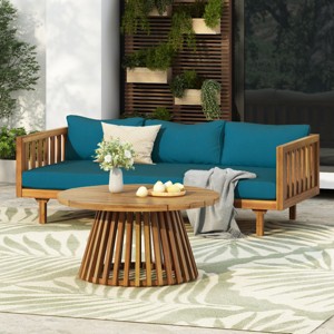 3 Seater Acacia Wood Outdoor Daybed and Coffee Table Set,2 Piece Wood Garden Furniture Sofa Set,Patio Lounge Set with Cushions-Coolbibila - 1 of 4