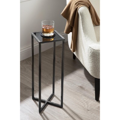 Jaspur Pewter Square Metal and Glass Compact Drink Table