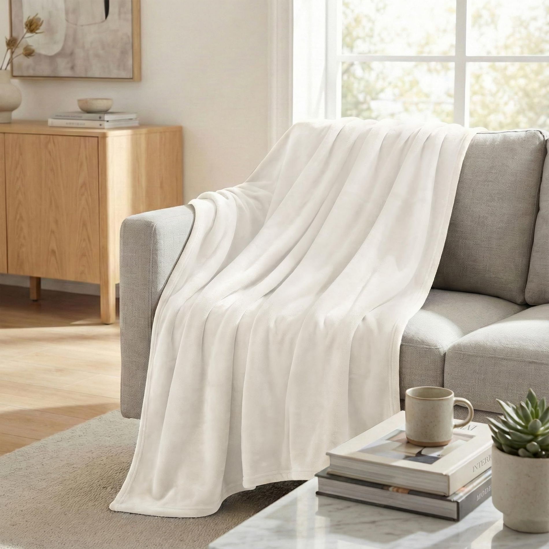 Americanflat 50x60 Fleece Throw Blanket - White Polyester Fleece
