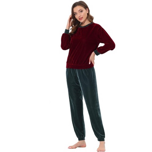 cheibear Womens Velvet Sleepwear Long Sleeve with Pants Lounge Winter Warm  Pajama Set Red Gray X-Large