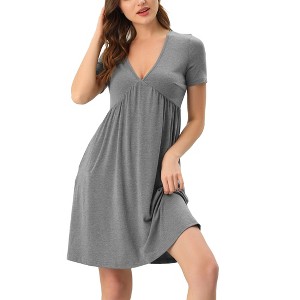 cheibear Women's Deep V Neck Short Sleeve Soft Stretchy Pajama Dress - 1 of 4