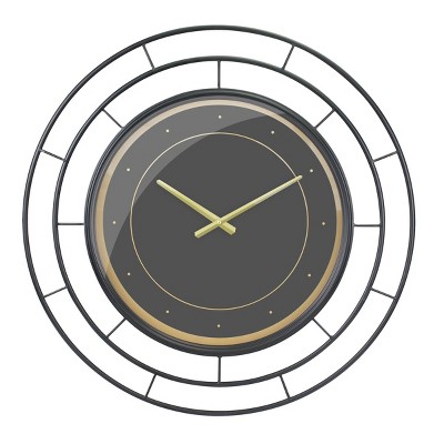 27.5" Wall Clock with Concentric Wires Black/Gold - Stonebriar Collection