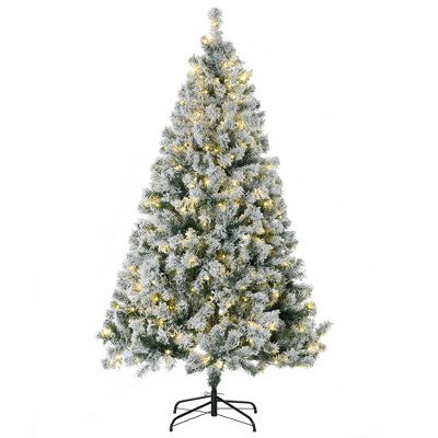 TopComfy Christmas Tree Stand Prelit Artificial Tree Snow Flocked Branches for Holiday Decor, Green, 43"*43"*70.8"