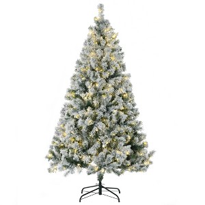 TopComfy Christmas Tree Stand Prelit Artificial Tree Snow Flocked Branches for Holiday Decor, Green, 43"*43"*70.8" - 1 of 4