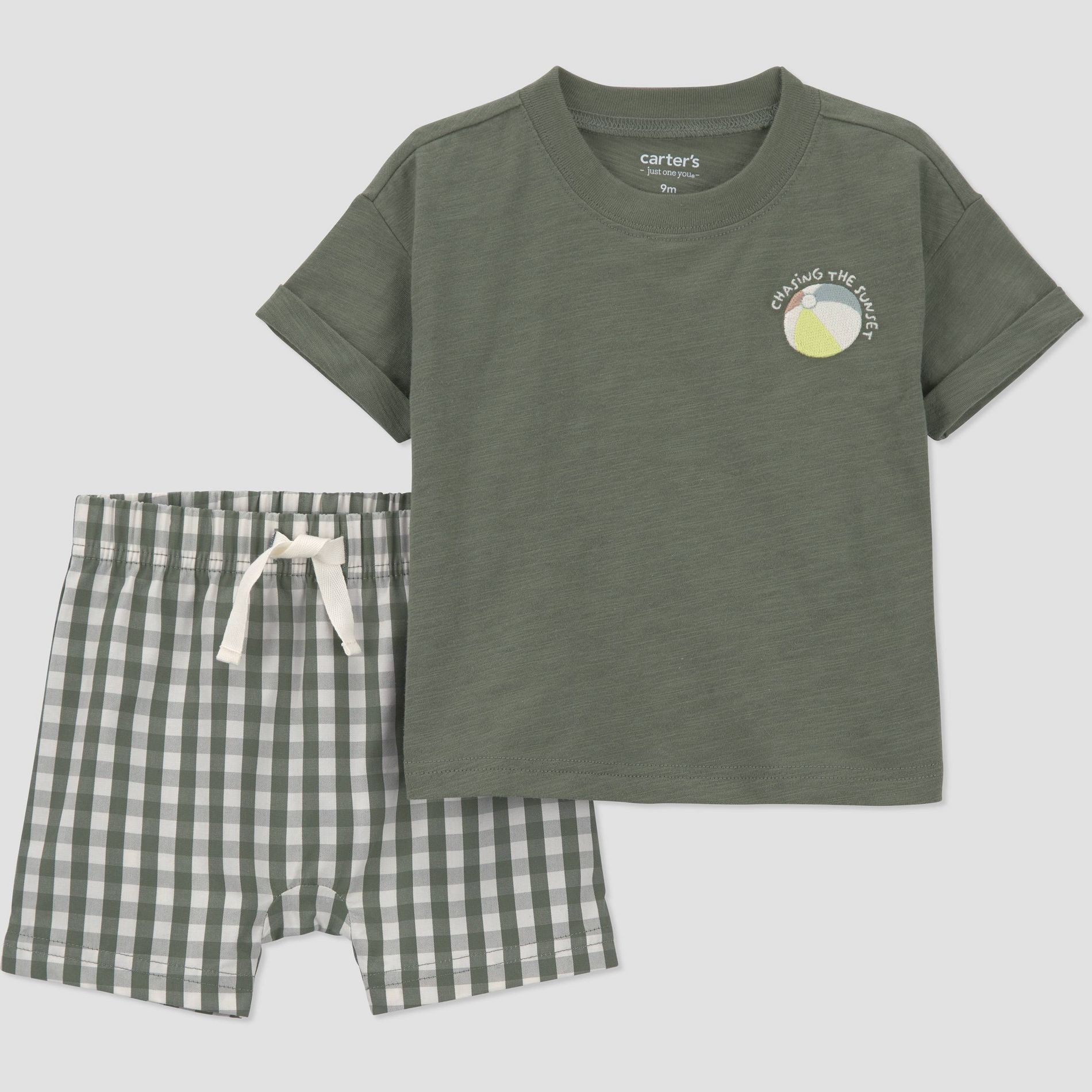 Carter's Just One You® Baby Boys' 2pc Beach Ball Gingham T-Shirt and Shorts Set - Green