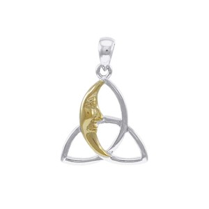 Slickblue Women's Celtic Crescent Moon Pendant Necklace, Sterling Silver with 14K Gold Accent, Triquetra, 20" Chain - 1 of 4