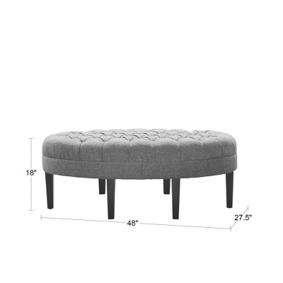 Taupe Tufted Oval Cocktail Ottoman with Birch Legs