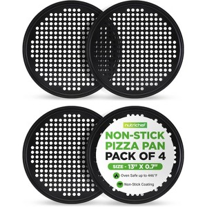 NutriChef 13" Nonstick Gray Carbon Steel Pizza Pan Set - 4 pc (BKNCBS10SPZPX4) - 1 of 4