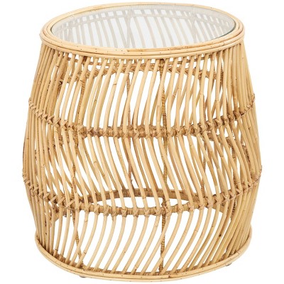 Olivia & May Rattan Handmade Wavy Woven Accent Table: No Assembly 