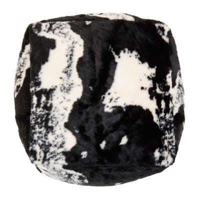 Black and White Faux Fur Cow Hide Pouf