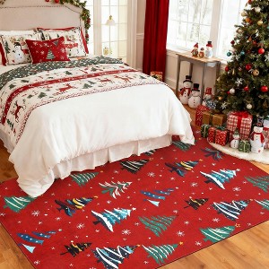 Christmas Area Rug, Xmas Tree Washable Soft Carpet with Non Slip Backing, Low Pile Stain Resistant Floor Mat for Living Room, Bedroom - 1 of 4