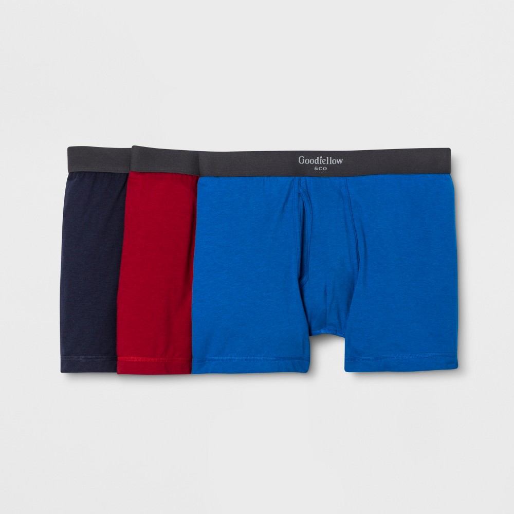 Men's Premium Knit 3pk Boxer Briefs - Goodfellow & Co Red/Navy/Blue L, Red/Blue/Blue was $18.99 now $9.99 (47.0% off)