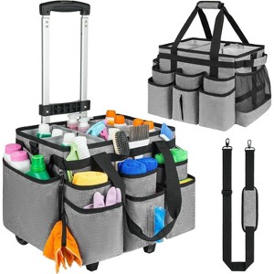 Large Rolling Cleaning Caddy Bag with Detachable Trolley, Cleaning Cart on Wheels with Shoulder Strap for Cleaning Supplies - 1 of 4