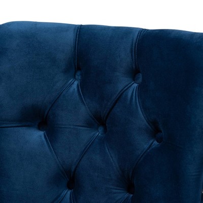 Navy Blue Velvet Upholstered Oak Dining Chair Set