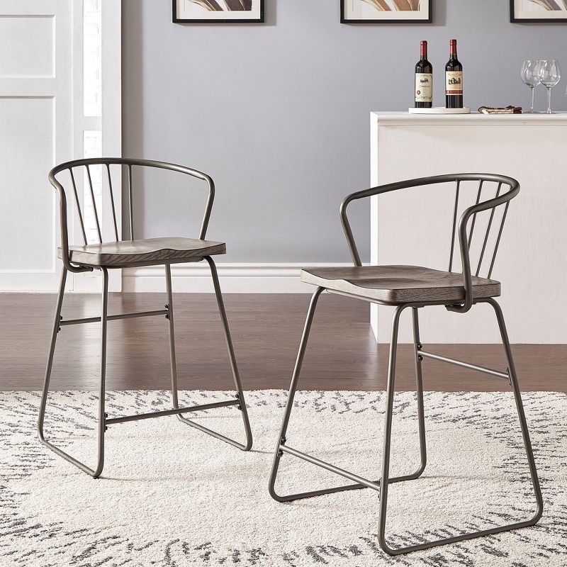 Set of 2 24&#34; Nowell Iron Finish Counter Height Barstools Gray - Inspire Q, 3 of 10