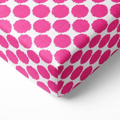 Bacati - Ikat Bright Pink Dots Muslin 100 percent Cotton Universal Baby US Standard Crib or Toddler Bed Fitted Sheet