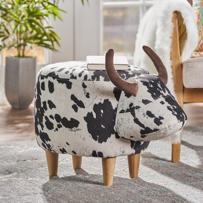Birchwood Black & White Velvet Cow Ottoman with Tapered Legs
