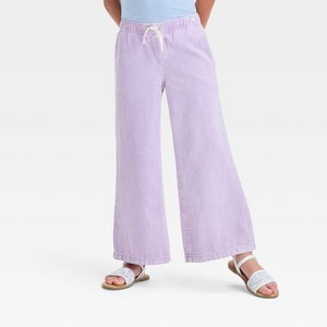Girls' Mid-Rise Pull-On Wide Leg Denim Pants - Cat & Jack™ - 1 of 3