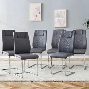 Akoasm Modern 6-Piece Faux Leather Upholstered Dining Chair Set with Metal Legs for Kitchen, Living Room & Dining Room-Grey - 1 of 4