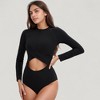 Anna-Kaci Swim Women's Long Sleeve One Piece Swimsuit with Cut-Out Waist and Cross Front Detail - 3 of 4