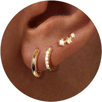 Freekiss 3 Pairs Gold Hoop Earrings Set: Dainty Stud Earrings Trendy Small 14K Gold Plated Hypoallergenic Dangle Cartilage