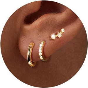 Freekiss 3 Pairs Gold Hoop Earrings Set: Dainty Stud Earrings Trendy Small 14K Gold Plated Hypoallergenic Dangle Cartilage - 1 of 4