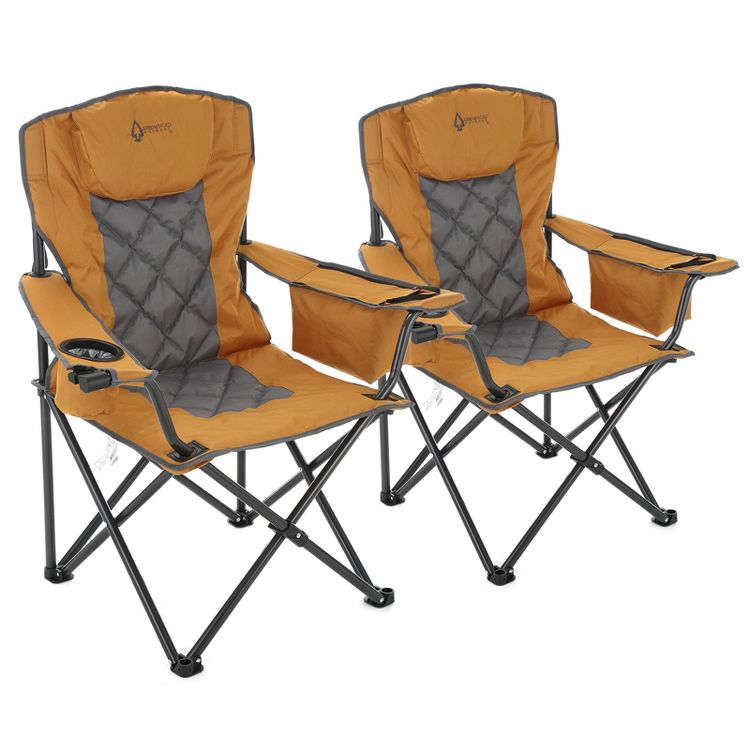 ARROWHEAD OUTDOOR Folding Camp Chair w/ Headrest, Cup & Wine Glass Holder, Armrest 6-can Cooler, Carry Bag, 550 lbs Capacity