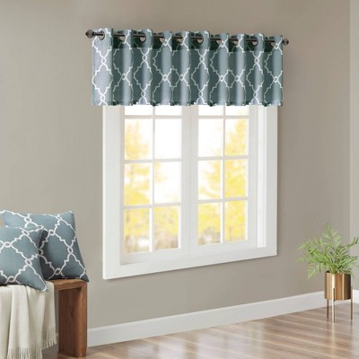 Blue and White Fretwork Grommet Top Window Valance
