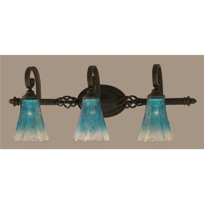 Toltec Lighting Elegante 3 - Light Vanity in  Dark Granite with 5.5" Fluted Teal Crystal  Shade