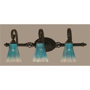 Toltec Lighting Elegante 3 - Light Vanity in  Dark Granite with 5.5" Fluted Teal Crystal  Shade - 1 of 1