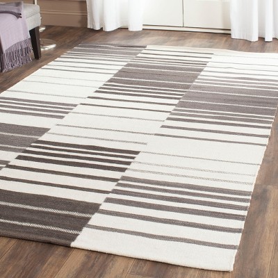 Brown and Ivory Wool Flatweave Striped 4' x 6' Rug
