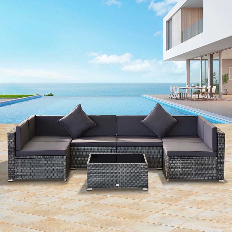 Outsunny 7-Piece Outdoor Patio Furniture Set with Modern Rattan Wicker, Perfect for Garden, Deck, and Backyard, 4 of 12