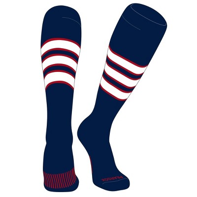 PEAR SOX Striped OTC Baseball, Softball, Football Socks (C) Navy, Red, White (S)