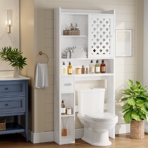 DIYSET Over The Toilet Storage Cabinet with Adjustable Shelves & Toilet Paper Bin, White Barn Door Design for Bathroom & Laundry Room - 1 of 4