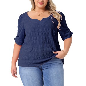 Agnes Orinda Women's Plus Size Notch V Neck Ruffle Short Sleeve Pleated Casual T-Shirts - 1 of 4