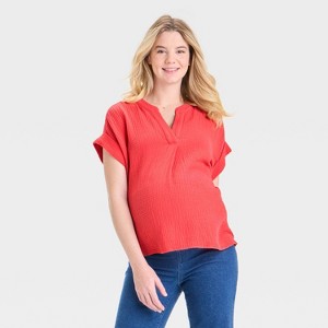 Short Sleeve V-Neck Maternity Gauze Blouse - Isabel Maternity by Ingrid & Isabel™ - 1 of 3