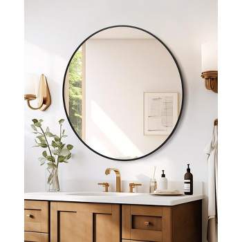 Black Aluminum Alloy Framed Bathroom Mirror, Extra Thick Round Mirror, HD Eco-Friendly Round Mirror, Easy to Install, Black