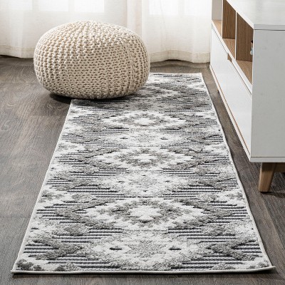 2'x10' Sumak High-low Pile Neutral Diamond Kilim Indoor/outdoor Runner ...